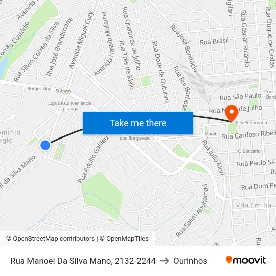 Rua Manoel Da Silva Mano, 2132-2244 to Ourinhos map