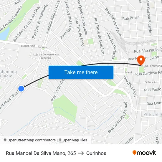 Rua Manoel Da Silva Mano, 265 to Ourinhos map