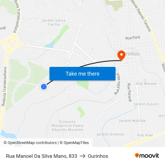 Rua Manoel Da Silva Mano, 833 to Ourinhos map