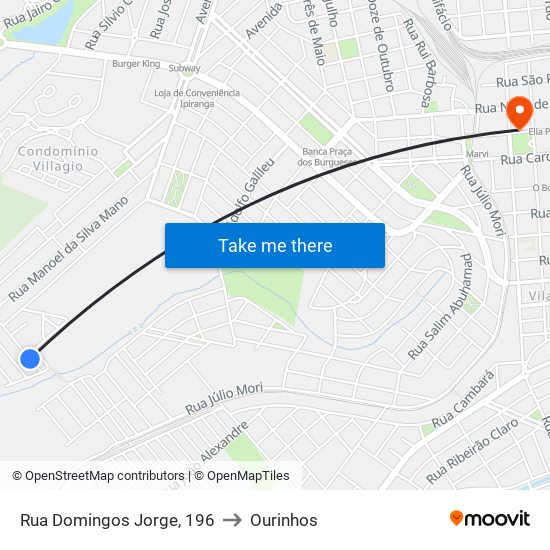Rua Domingos Jorge, 196 to Ourinhos map