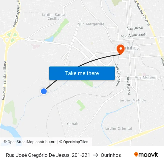 Rua José Gregório De Jesus, 201-221 to Ourinhos map