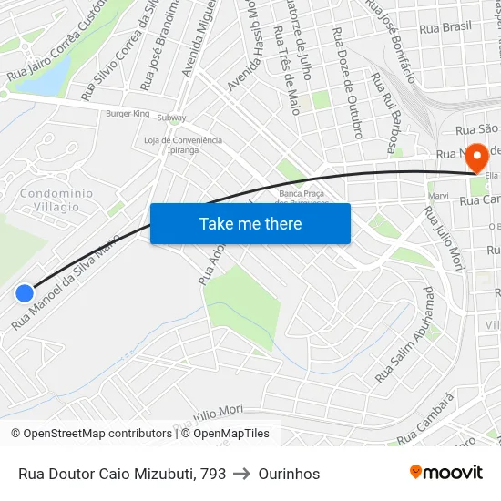 Rua Doutor Caio Mizubuti, 793 to Ourinhos map