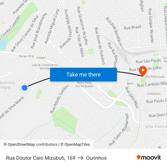 Rua Doutor Caio Mizubuti, 169 to Ourinhos map