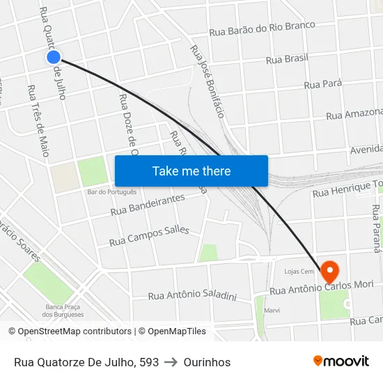 Rua Quatorze De Julho, 593 to Ourinhos map