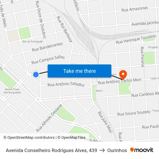Avenida Conselheiro Rodrigues Alves, 439 to Ourinhos map
