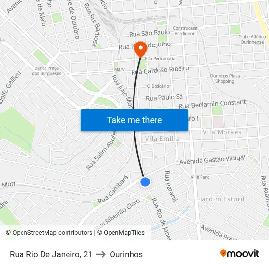 Rua Rio De Janeiro, 21 to Ourinhos map