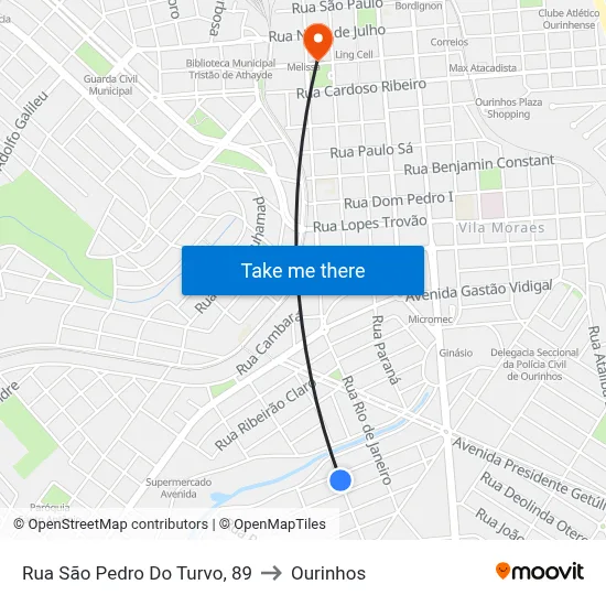 Rua São Pedro Do Turvo, 89 to Ourinhos map