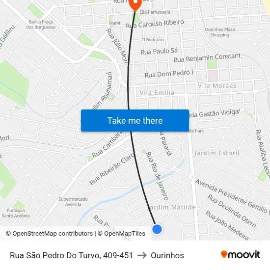 Rua São Pedro Do Turvo, 409-451 to Ourinhos map