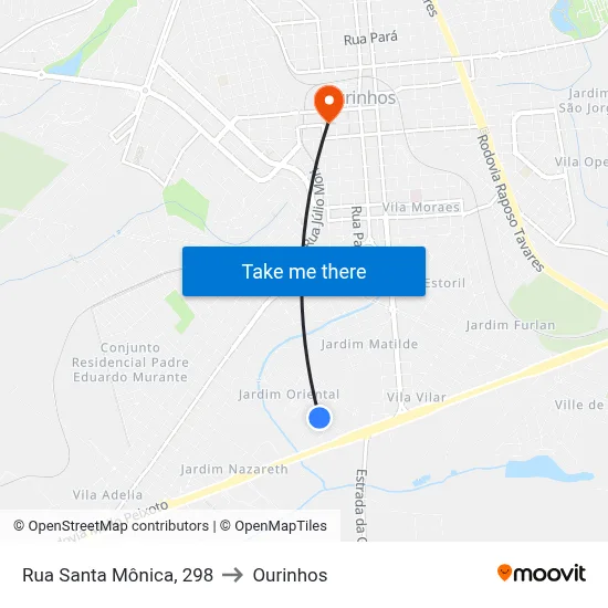 Rua Santa Mônica, 298 to Ourinhos map