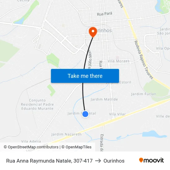 Rua Anna Raymunda Natale, 307-417 to Ourinhos map