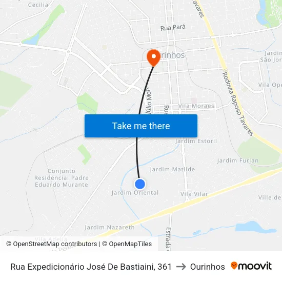 Rua Expedicionário José De Bastiaini, 361 to Ourinhos map