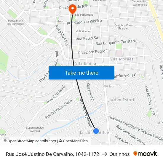 Rua José Justino De Carvalho, 1042-1172 to Ourinhos map