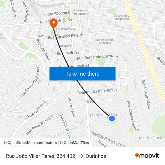 Rua João Villar Peres, 324-402 to Ourinhos map