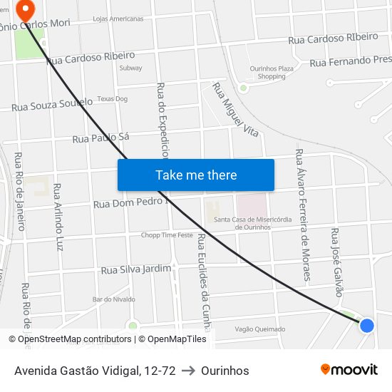 Avenida Gastão Vidigal, 12-72 to Ourinhos map
