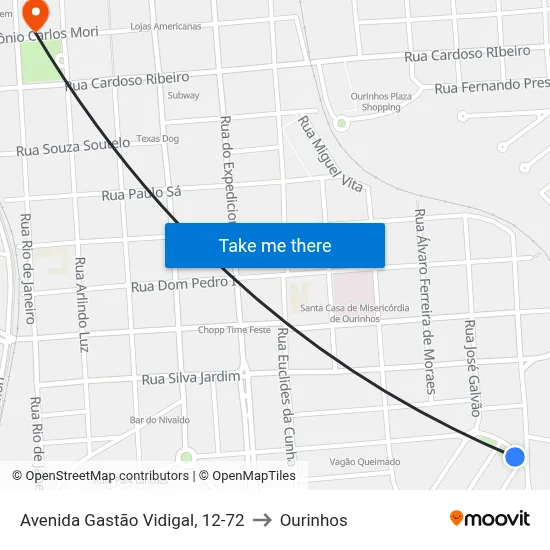 Avenida Gastão Vidigal, 12-72 to Ourinhos map