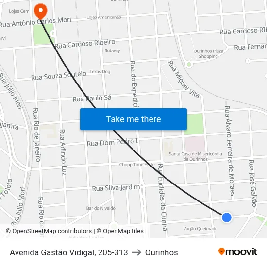 Avenida Gastão Vidigal, 205-313 to Ourinhos map