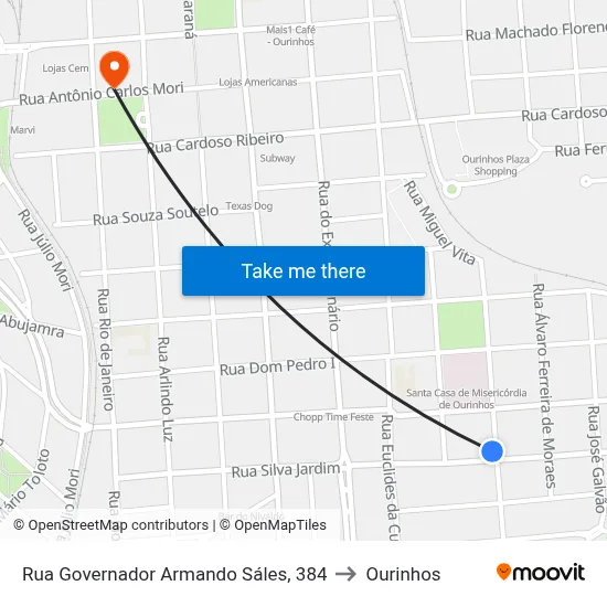 Rua Governador Armando Sáles, 384 to Ourinhos map
