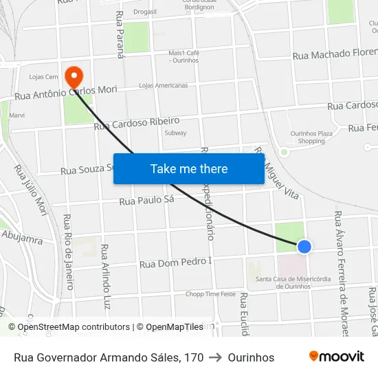 Rua Governador Armando Sáles, 170 to Ourinhos map
