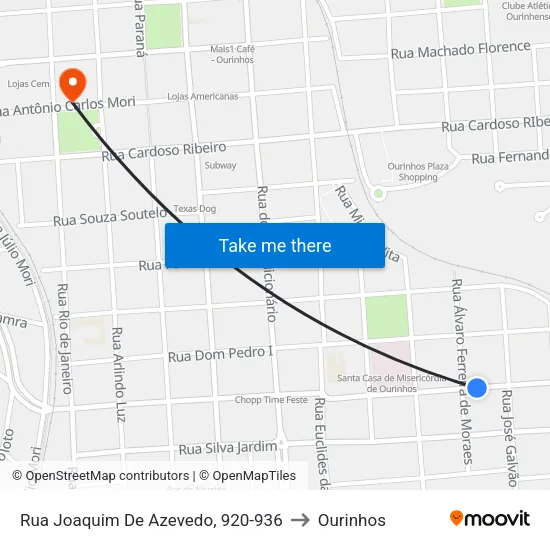 Rua Joaquim De Azevedo, 920-936 to Ourinhos map