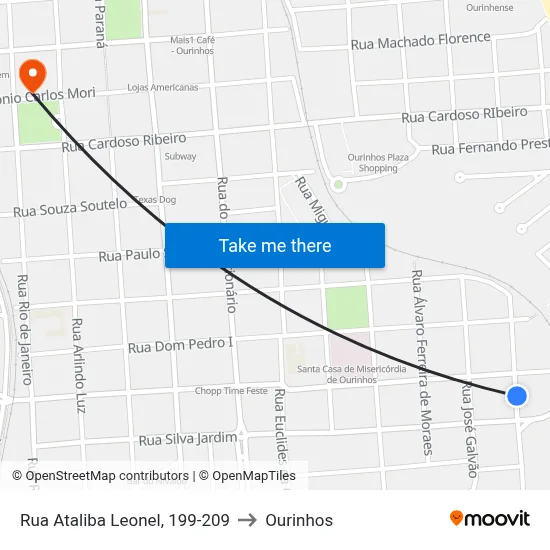 Rua Ataliba Leonel, 199-209 to Ourinhos map