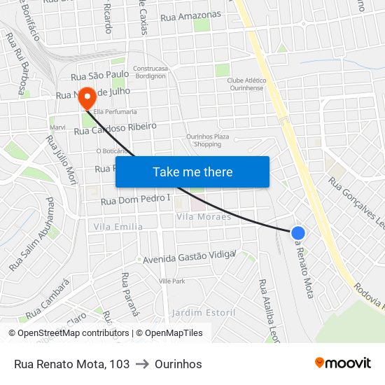 Rua Renato Mota, 103 to Ourinhos map