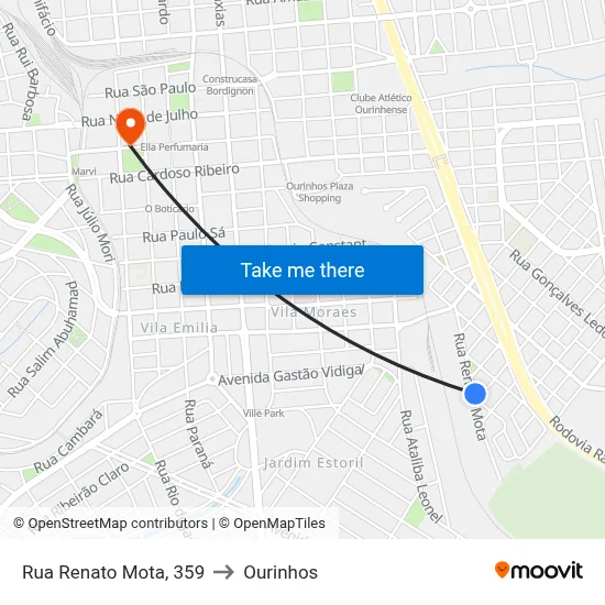 Rua Renato Mota, 359 to Ourinhos map