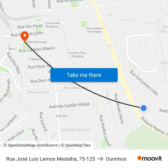 Rua José Luís Lemos Medalha, 75-125 to Ourinhos map