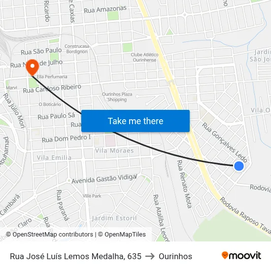 Rua José Luís Lemos Medalha, 635 to Ourinhos map