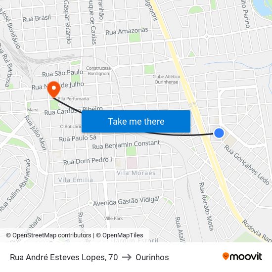 Rua André Esteves Lopes, 70 to Ourinhos map