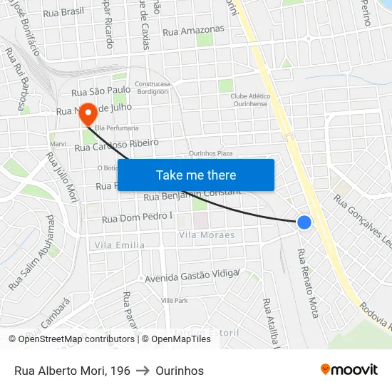 Rua Alberto Mori, 196 to Ourinhos map