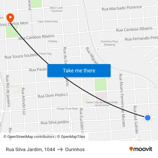 Rua Silva Jardim, 1044 to Ourinhos map