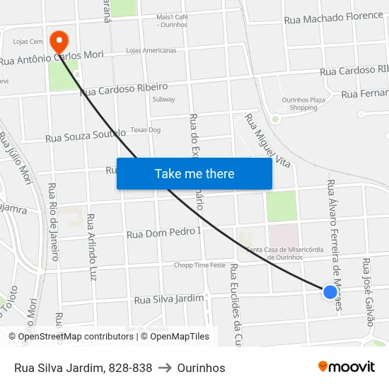 Rua Silva Jardim, 828-838 to Ourinhos map