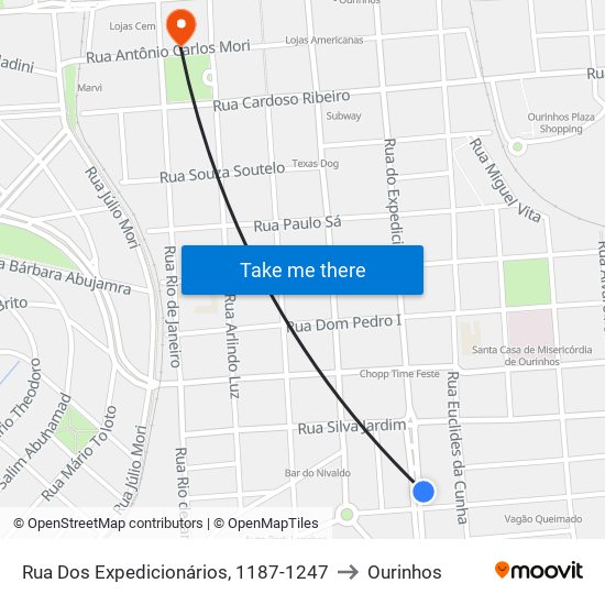 Rua Dos Expedicionários, 1187-1247 to Ourinhos map