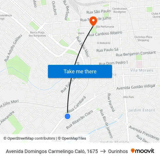 Avenida Domingos Carmelingo Caló, 1675 to Ourinhos map
