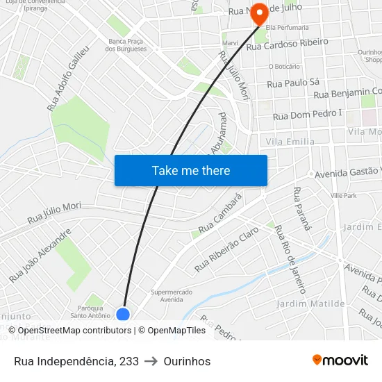 Rua Independência, 233 to Ourinhos map