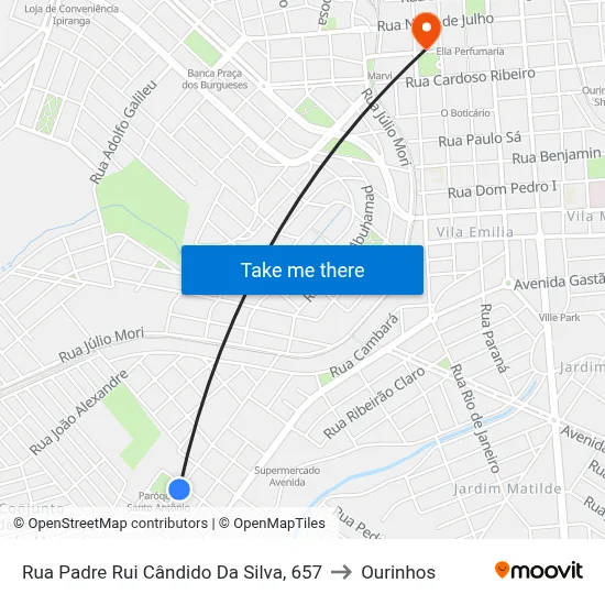 Rua Padre Rui Cândido Da Silva, 657 to Ourinhos map