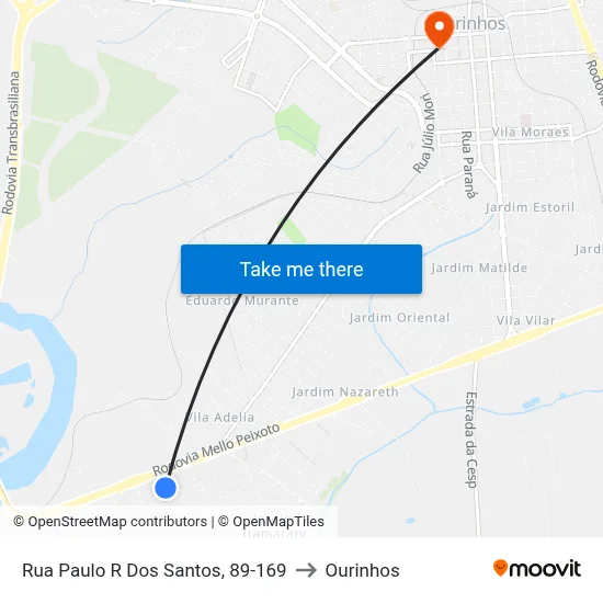 Rua Paulo R Dos Santos, 89-169 to Ourinhos map
