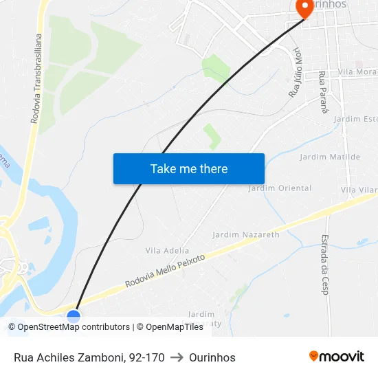 Rua Achiles Zamboni, 92-170 to Ourinhos map