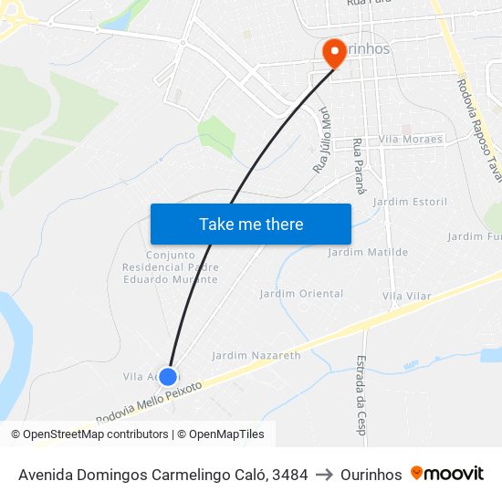 Avenida Domingos Carmelingo Caló, 3484 to Ourinhos map