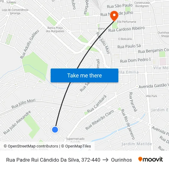 Rua Padre Rui Cândido Da Silva, 372-440 to Ourinhos map