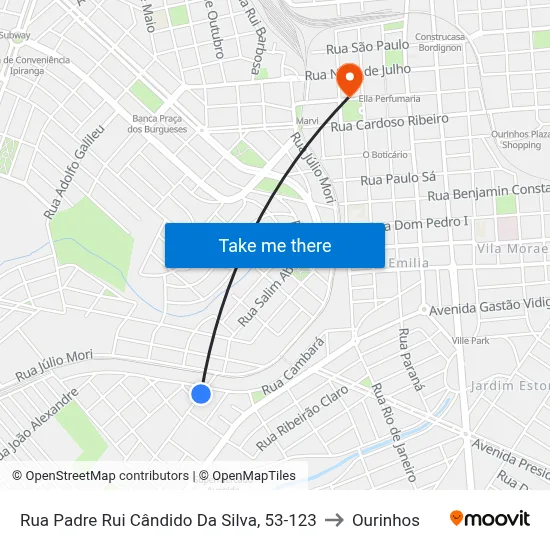 Rua Padre Rui Cândido Da Silva, 53-123 to Ourinhos map