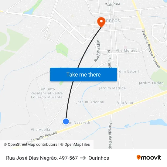 Rua José Dias Negrão, 497-567 to Ourinhos map