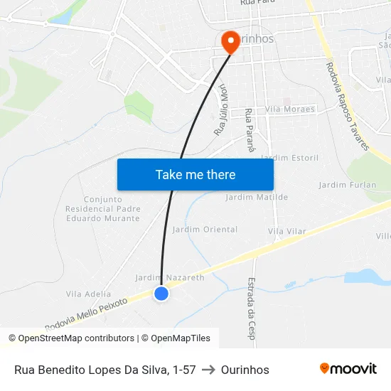 Rua Benedito Lopes Da Silva, 1-57 to Ourinhos map