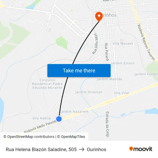 Rua Helena Biazón Saladine, 505 to Ourinhos map