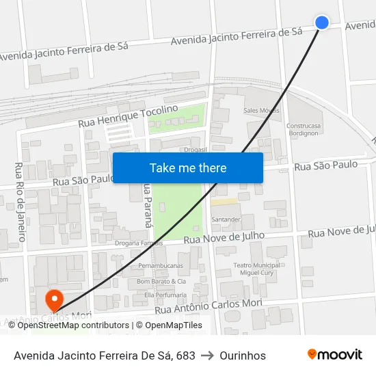 Avenida Jacinto Ferreira De Sá, 683 to Ourinhos map