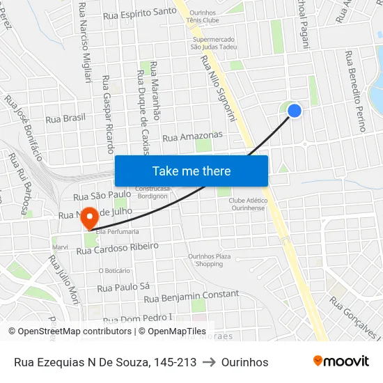 Rua Ezequias N De Souza, 145-213 to Ourinhos map