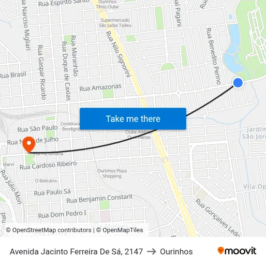Avenida Jacinto Ferreira De Sá, 2147 to Ourinhos map