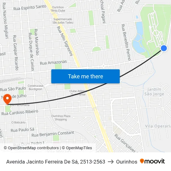 Avenida Jacinto Ferreira De Sá, 2513-2563 to Ourinhos map