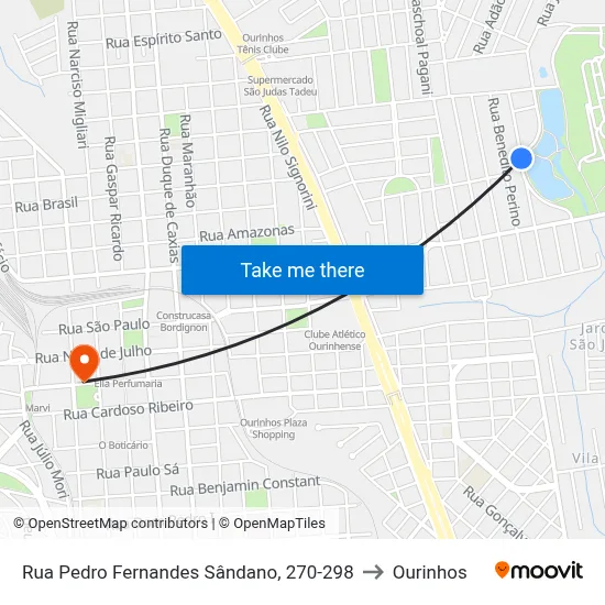 Rua Pedro Fernandes Sândano, 270-298 to Ourinhos map