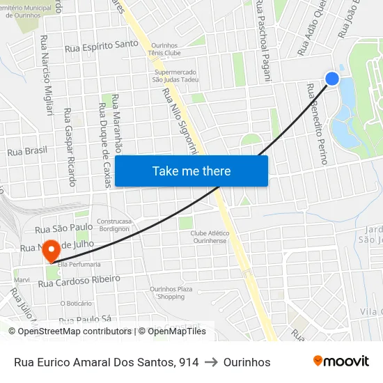 Rua Eurico Amaral Dos Santos, 914 to Ourinhos map